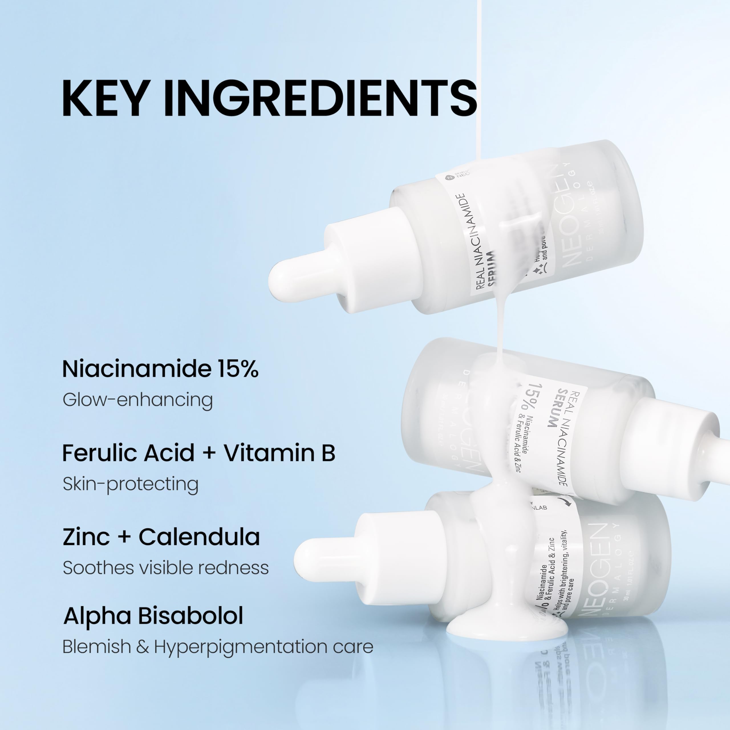 Peau lumineuse après utilisation du sérum DERMALOGY Real 15% Niacinamide.
