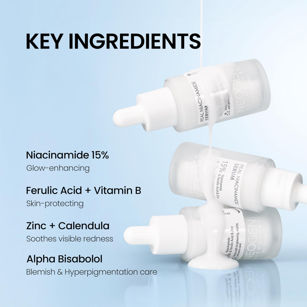 Peau lumineuse après utilisation du sérum DERMALOGY Real 15% Niacinamide.