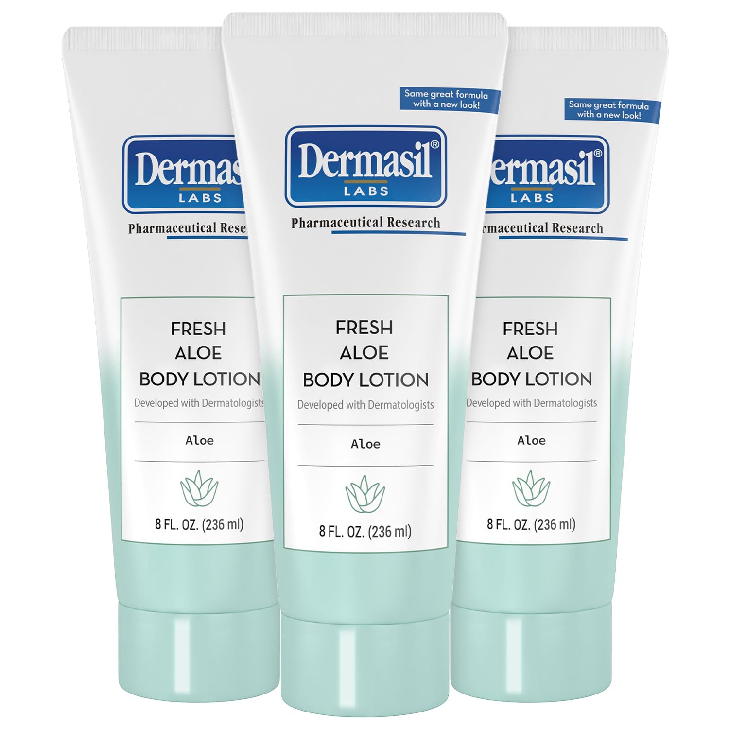 Dermasil body lotion fresh aloe bottle showing fast absorption and non-greasy feel