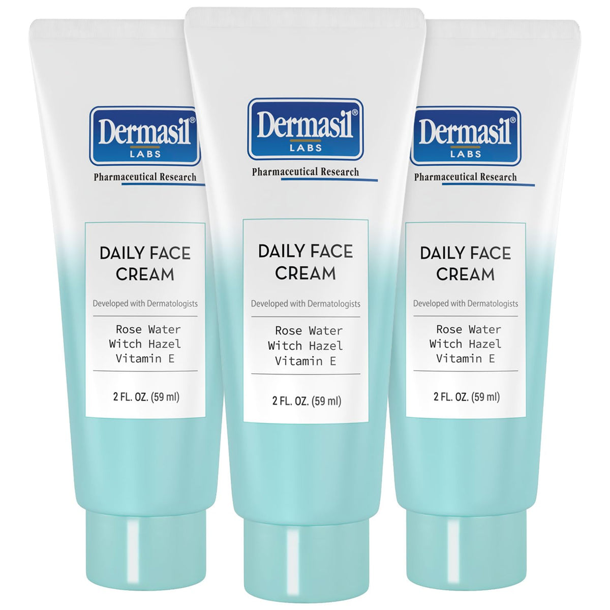 Dermasil Crème Visage Quotidienne, pack de 3 tubes, hydratation légère sans huile.