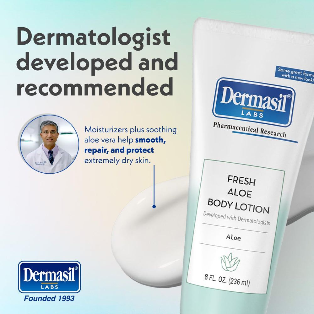 Dermasil lotion fast-absorbing formula depicted for easy morning routines