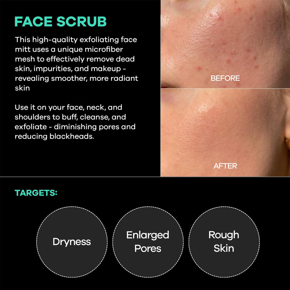 Dermasuri gant exfoliant visage peau douce, élimine les cellules mortes en douceur.