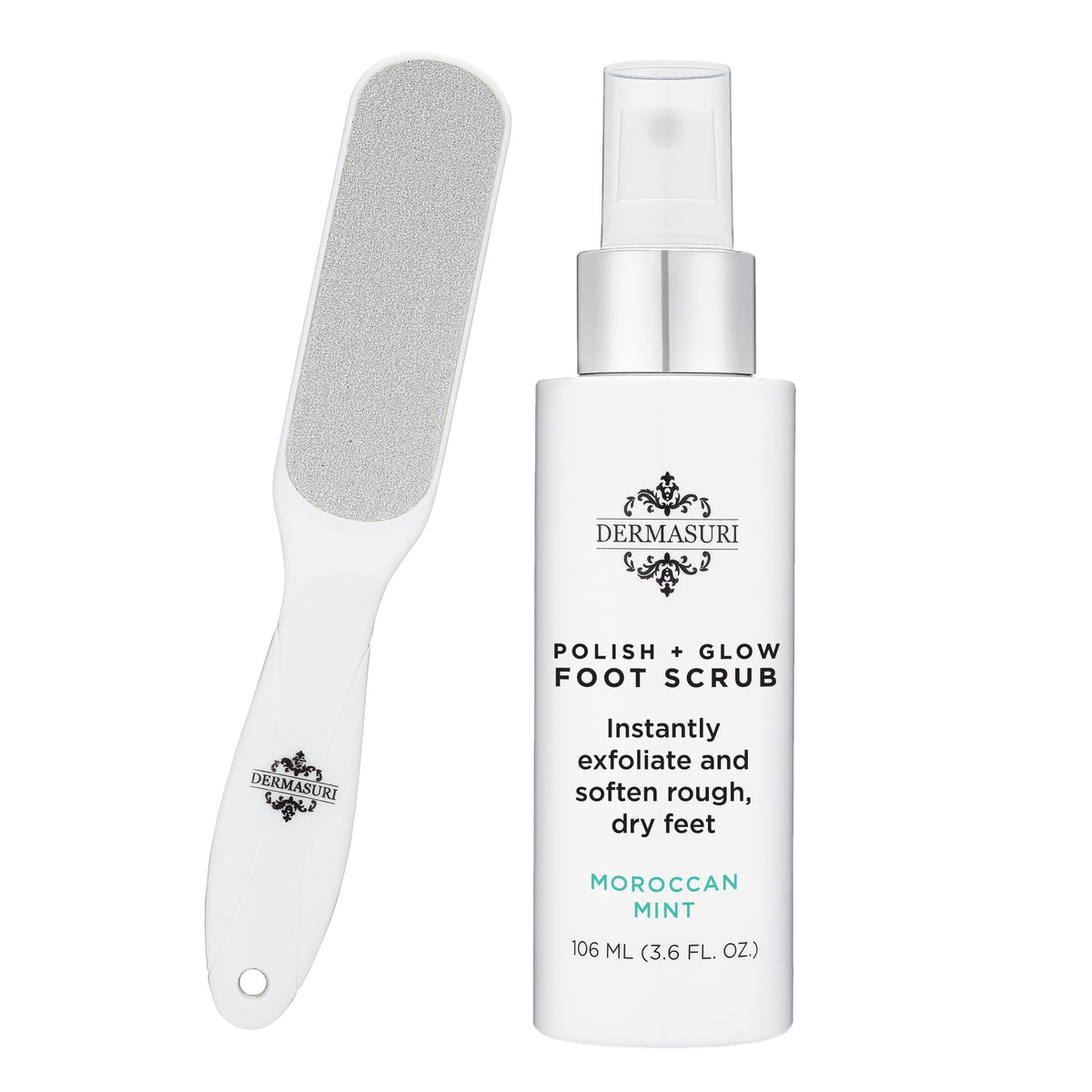 Dermasuri gommage-pieds-spray : exfolie en douceur pour des talons lisses et soignés.