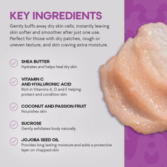 Dermasuri Gommage Sucre Corps, grains fin, application facile et texture soyeuse.