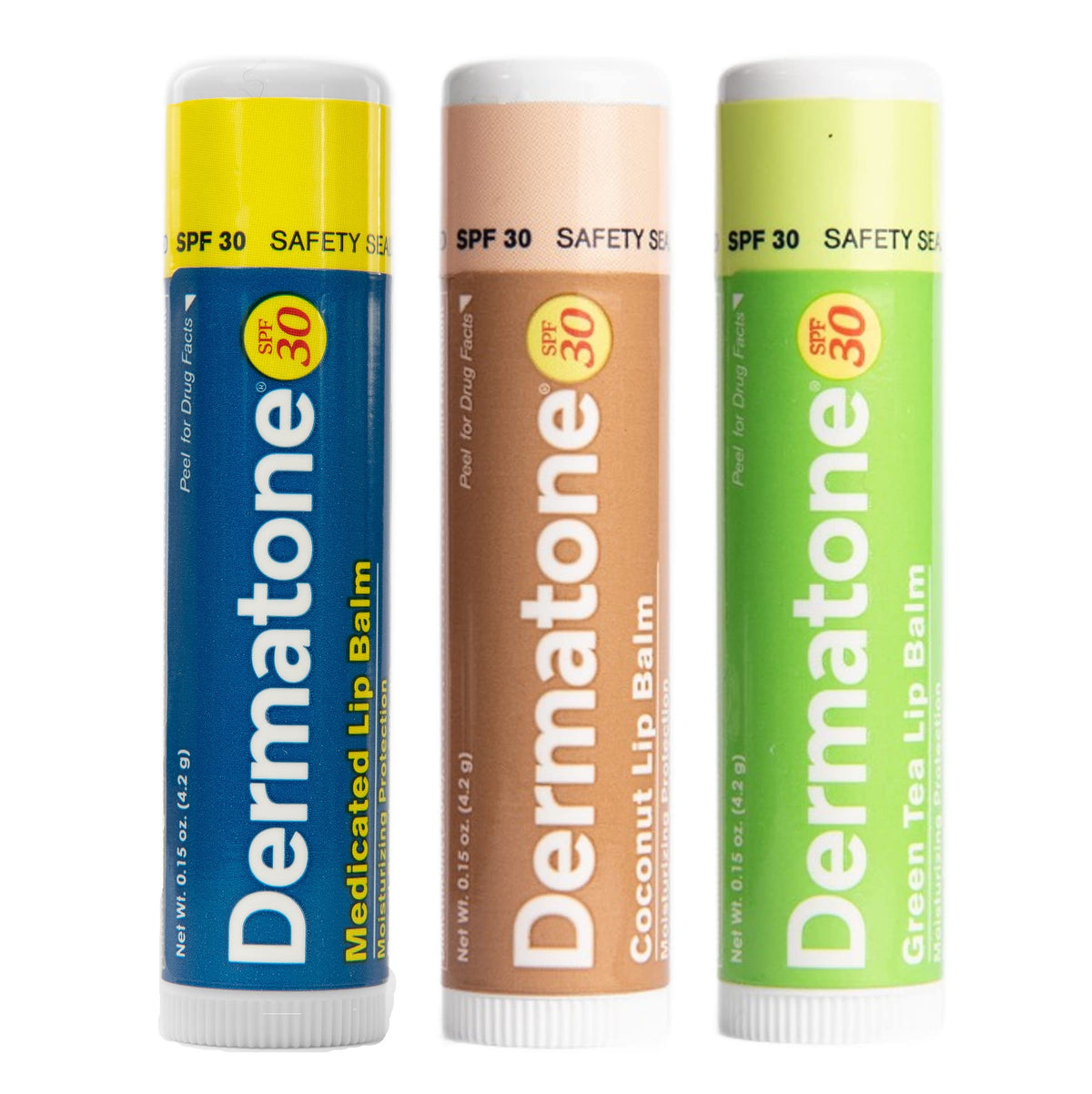 Coffret Dermatone baumes lèvres 3-pack, hydratation pratique en voyage.