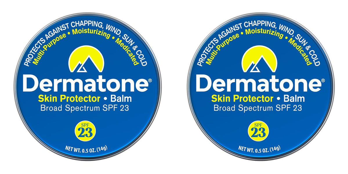 Dermatone Skin Protector Balm in classic tin front view for lips and face protection.
