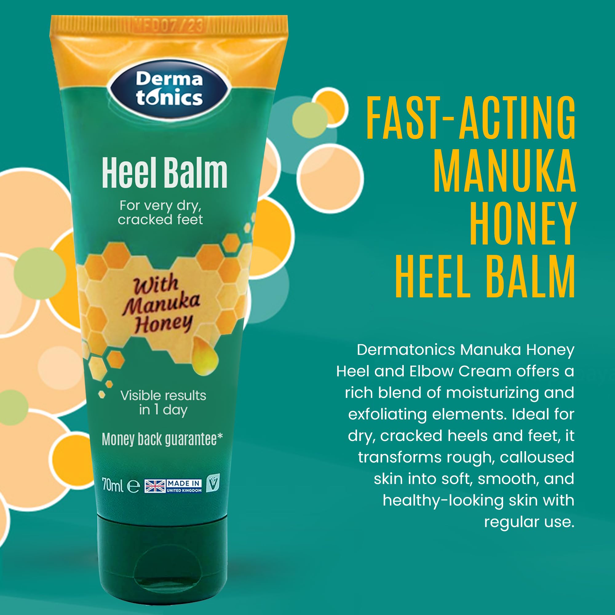 Dermatonics Crème Pieds Miel Manuka Tube : hydratation et exfoliation douce.