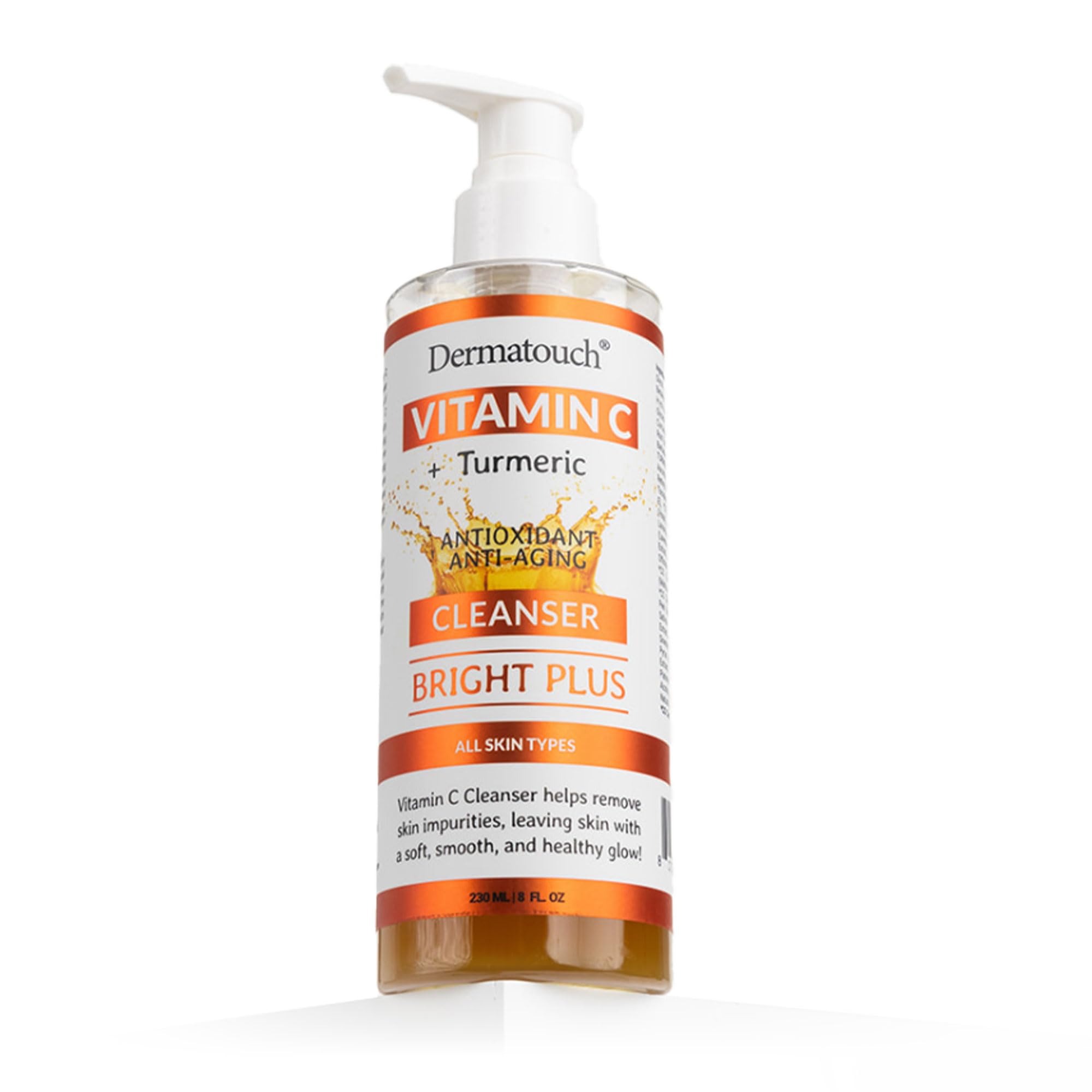 DERMATOUCH Nettoyant Vitamin C Eau Turmeric – bouteille, nettoyage en douceur pour un teint frais.