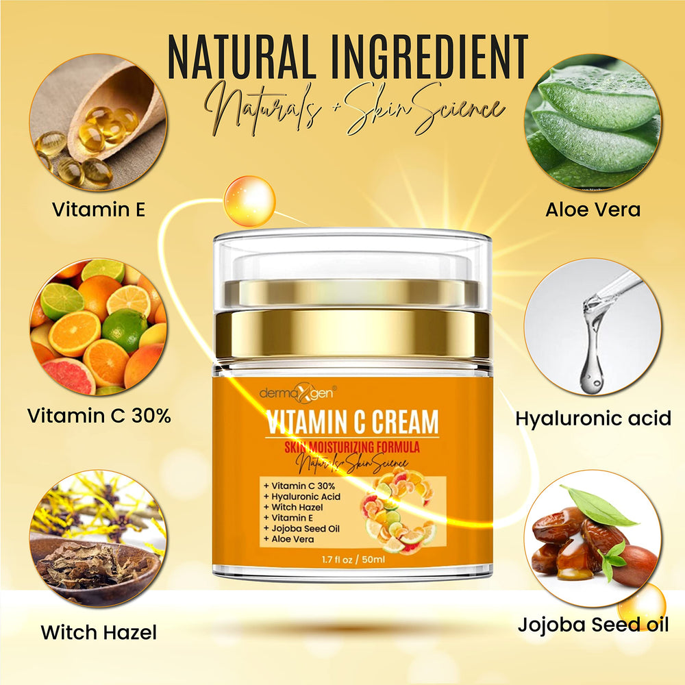 DERMAXGEN Crème vitamine C avec acide hyaluronique pour anti-âge.
