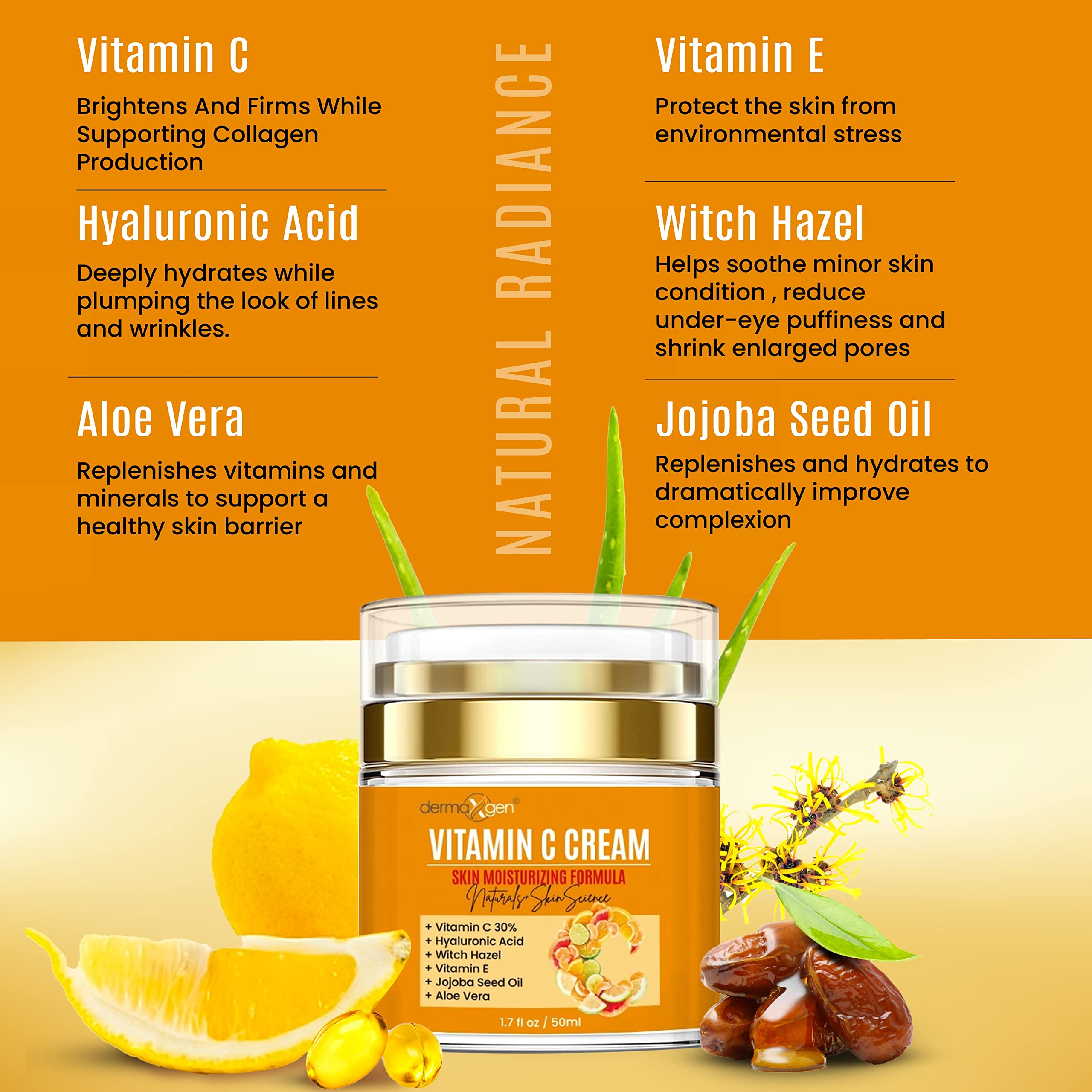 DERMAXGEN Crème vitamine C protection antioxydante pour la peau.
