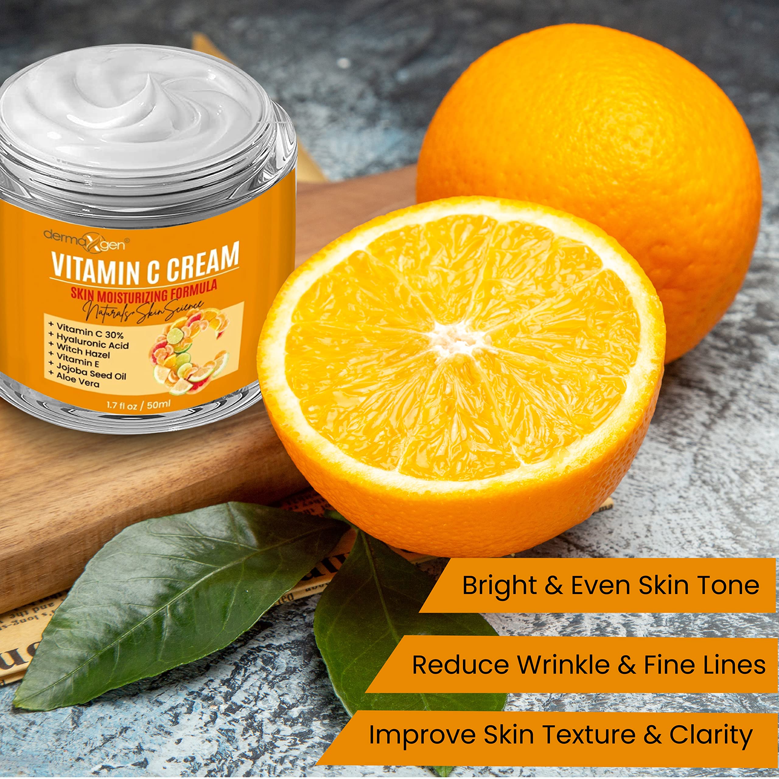 DERMAXGEN Crème vitamine C texture légère et absorption rapide.