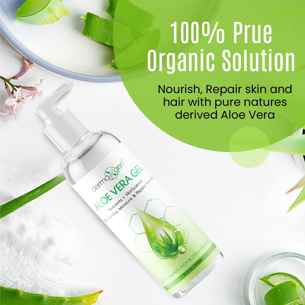 DERMAXGEN gel aloe vera cheveux hydratés avec brillance naturelle.