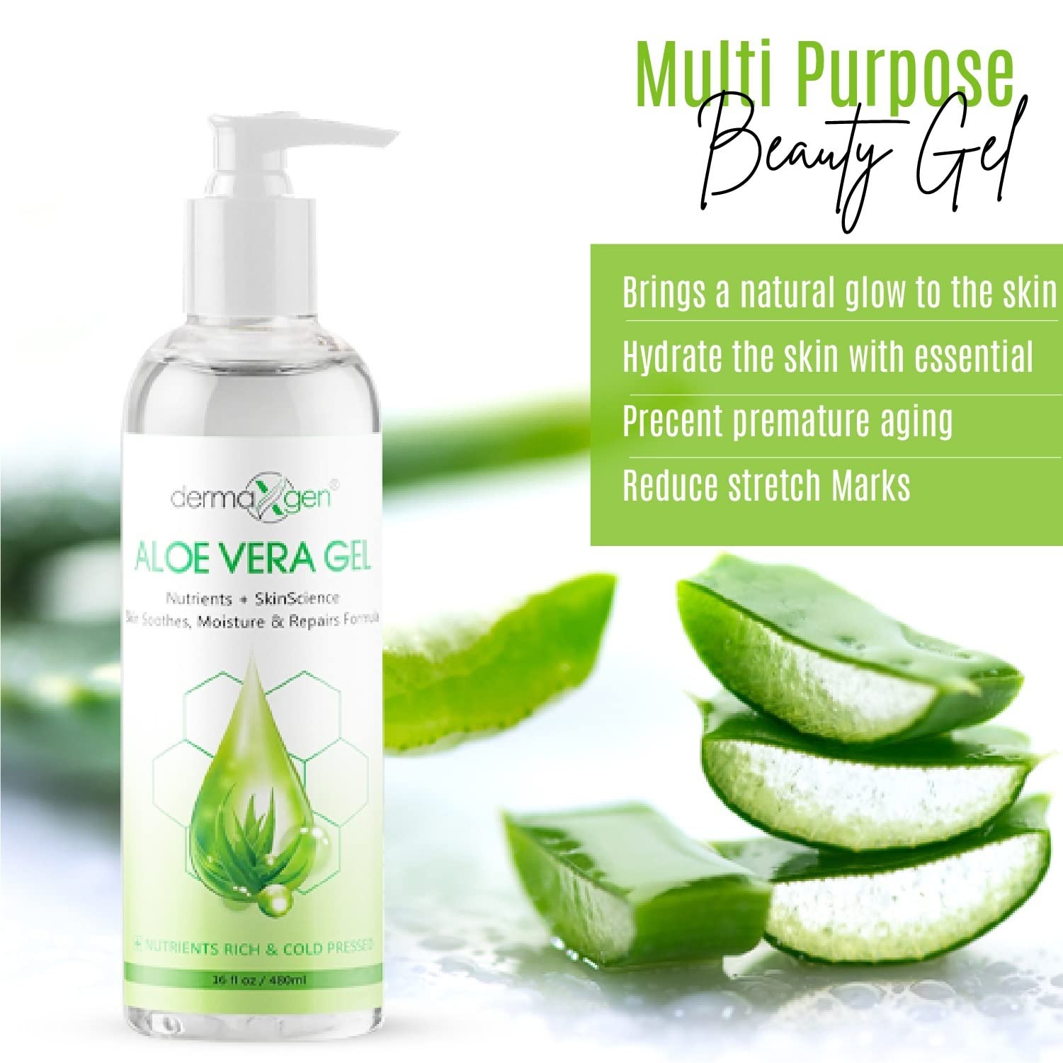 DERMAXGEN gel aloe vera hamamélis apaisant pour peau sensible.