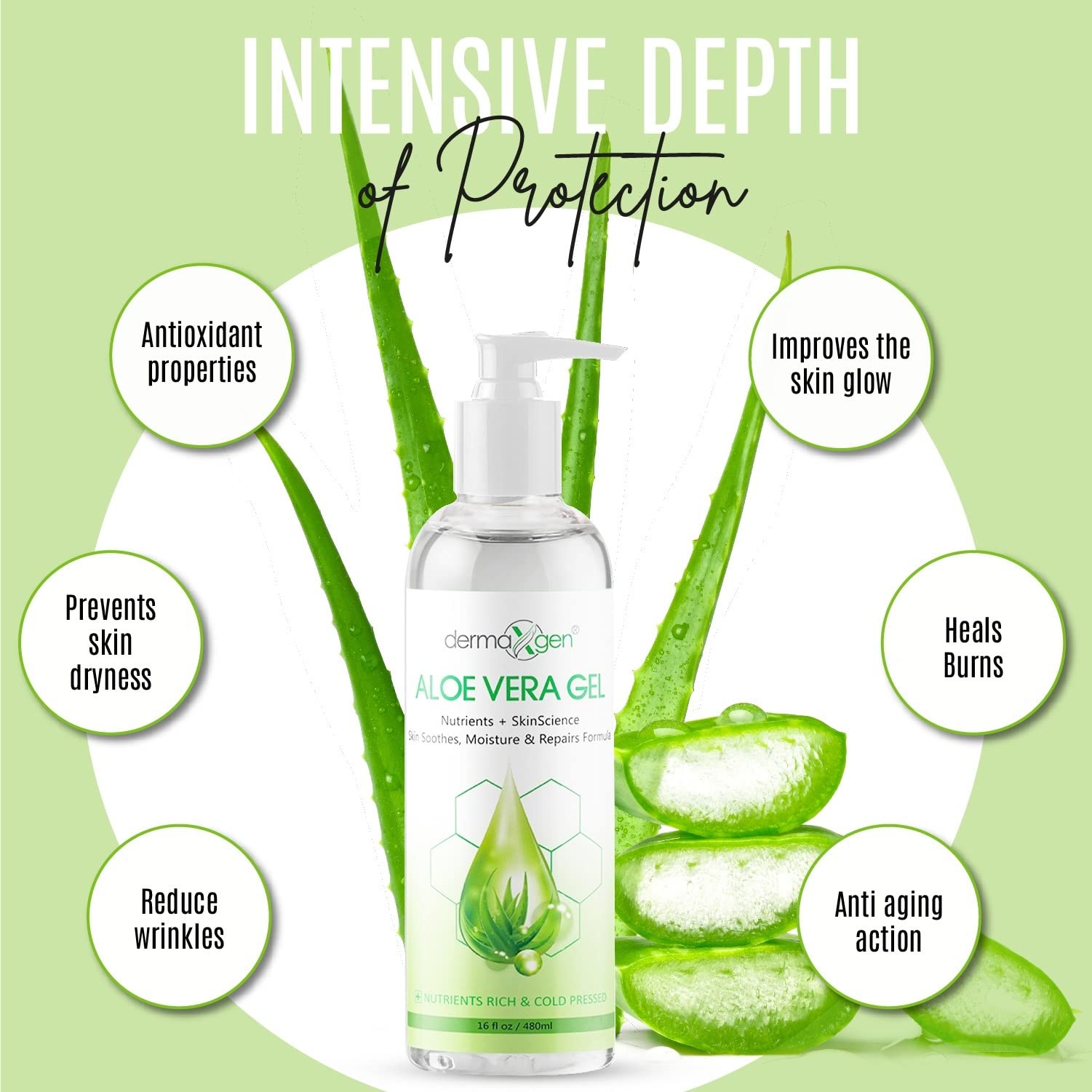 DERMAXGEN gel aloe vera pour peau éclatante et nourrie.