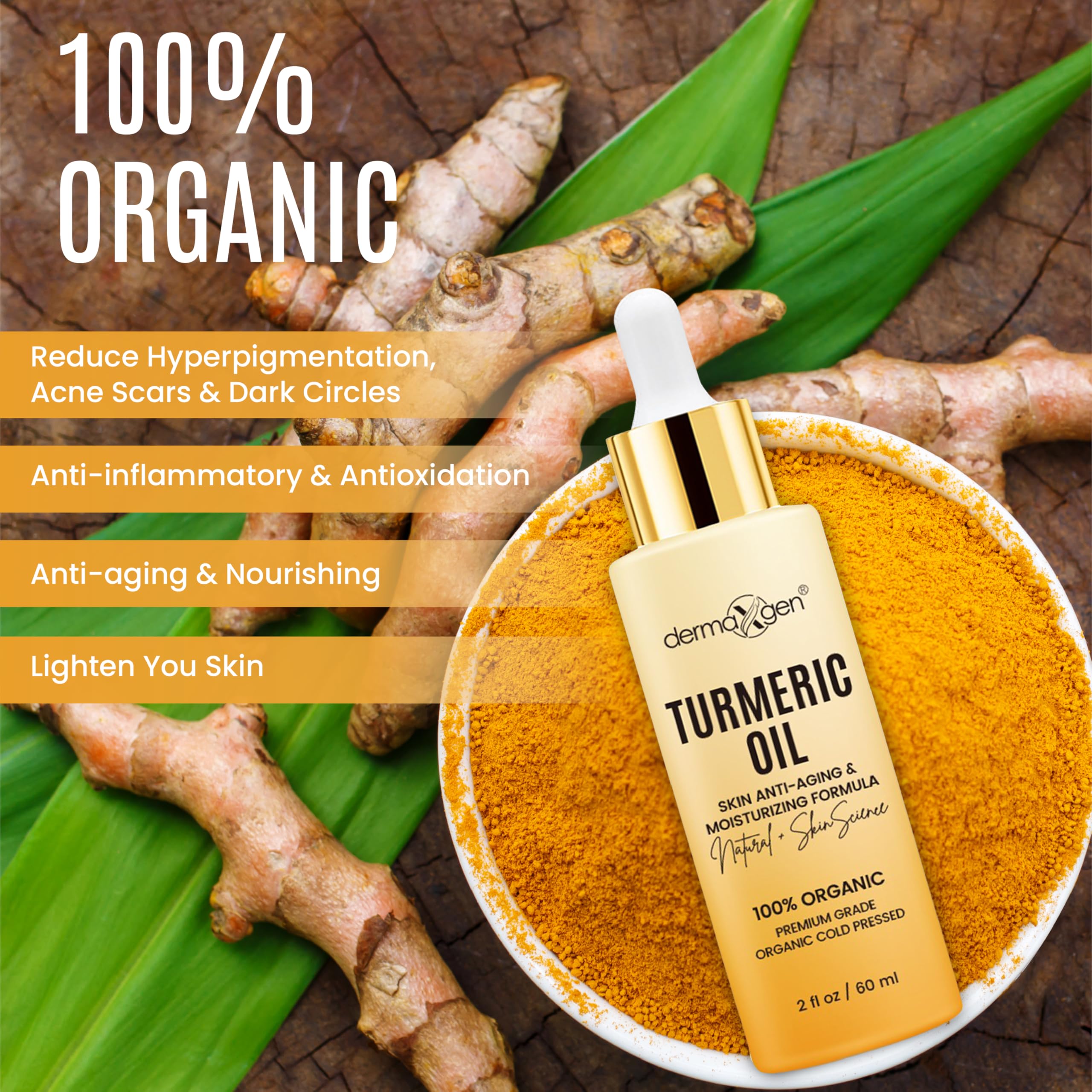 Dermaxgen huile turmeric texture naturelle, pénètre rapidement