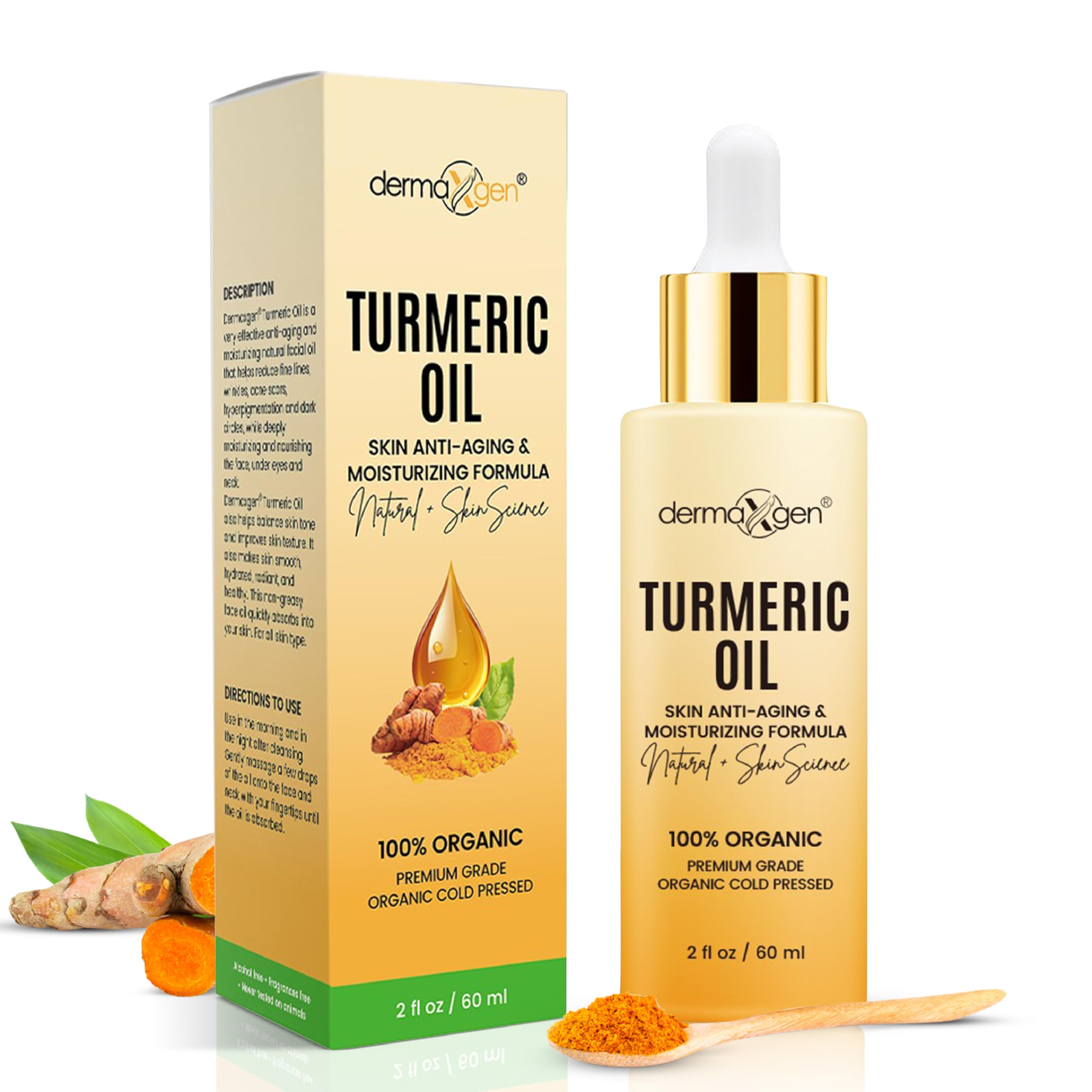 Dermaxgen huile turmeric visage, bouteille 60 ml, hydratation douce et teint uniforme