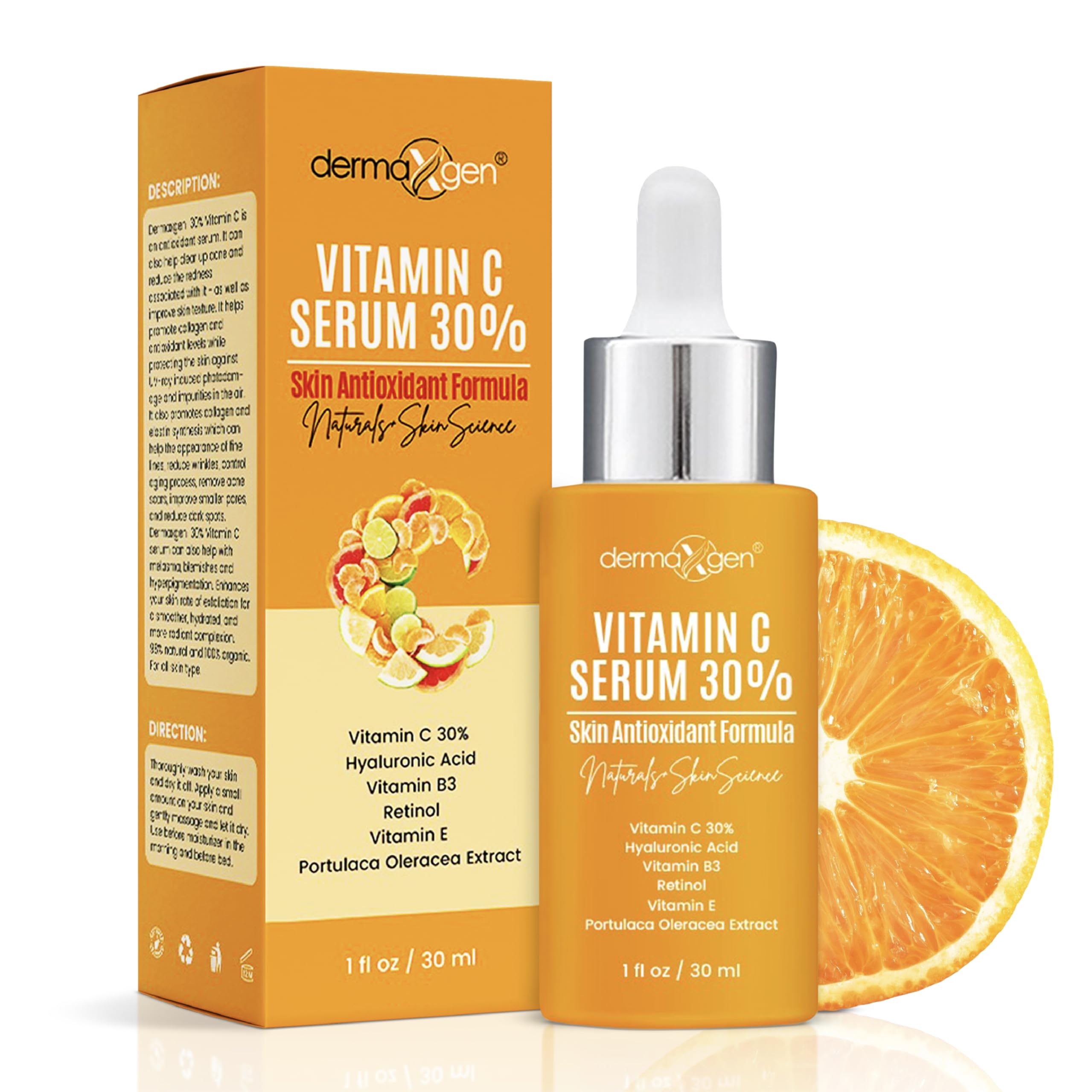 DERMAXGEN Sérum Vitamine C 30% – bouteille pratique pour application précise et rapide