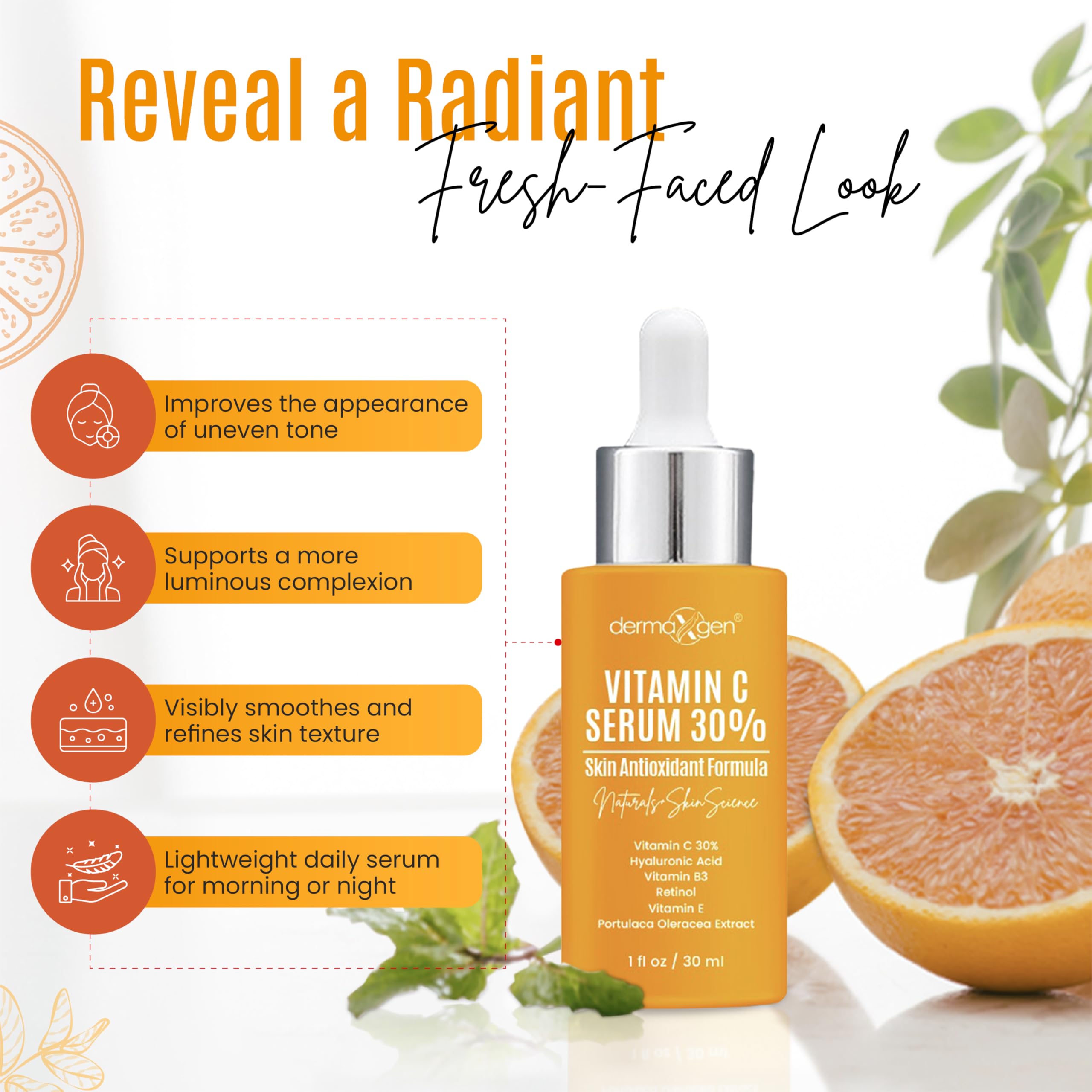 DERMAXGEN Sérum Vitamine C 30% – pipette facile, absorption rapide