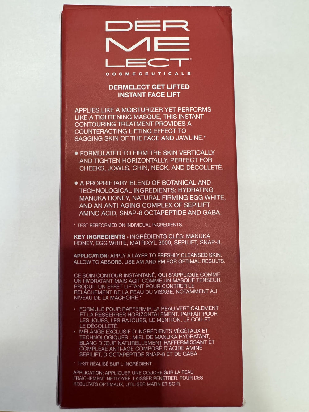 Dermelect Get Lifted montre la routine d’application recommandée.