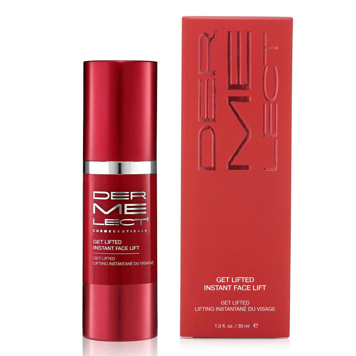 Dermelect Get Lifted sur visage et menton, effet tonifiant instantané.