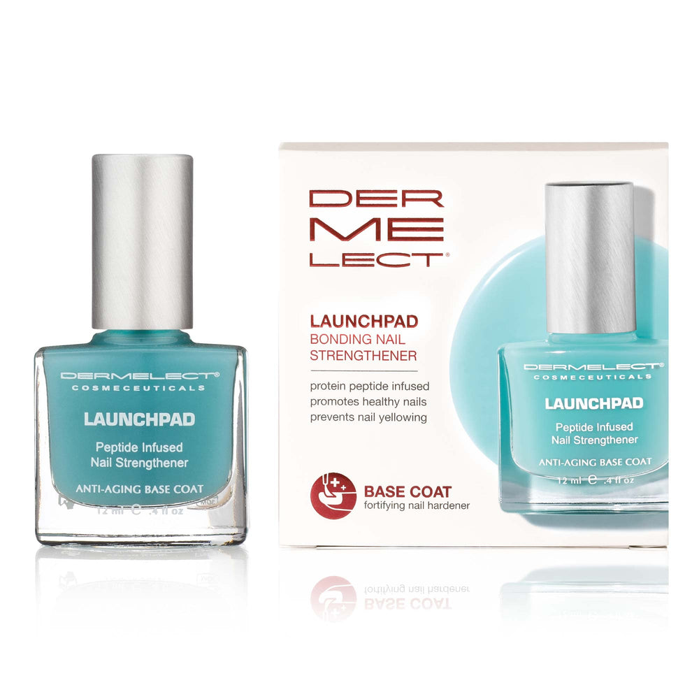Dermelect Launchpad: base fortifiante en bouteille pour des ongles plus forts et sains.