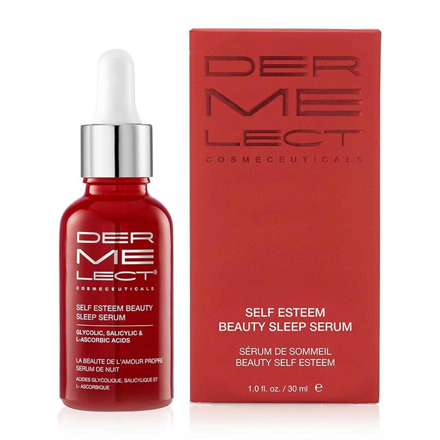 Dermelect Sérum Nuit en bouteille pour routine nocturne éclatante.