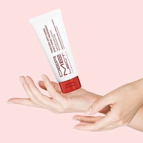 Dermelect Timeless, soin mains enrichi en acide hyaluronique et peptides.