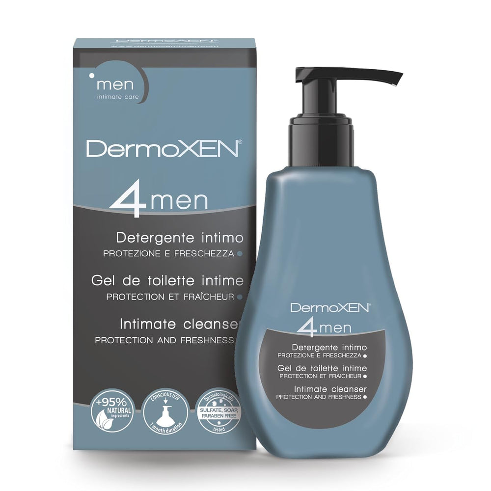 DERMOXEN 4Men – bouteille bleue, lavage quotidien pour fraîcheur durable.