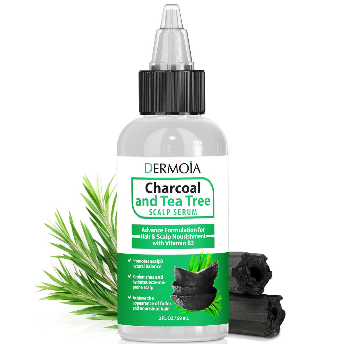 DERMOIA Charbon et arbre à thé, sérum cuir chevelu, propreté en douceur et équilibre.