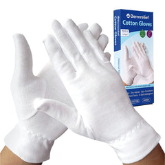 Dermrelief gants coton – mains sèches; absorption facilitée des crèmes hydratantes.