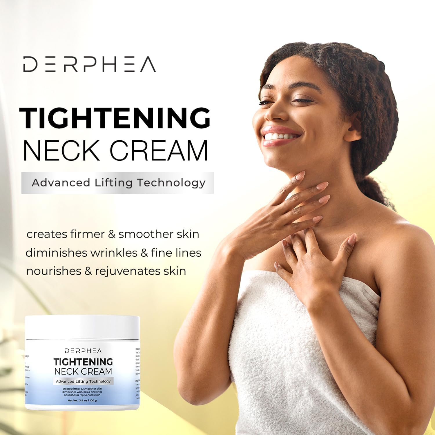 DERPHEA Crème du Cou — Texture onctueuse qui pénètre rapidement sans effet gras.