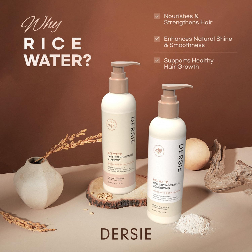 Après-shampoing Dersie Eau de Riz, bouteille apparente, offre hydratation et douceur