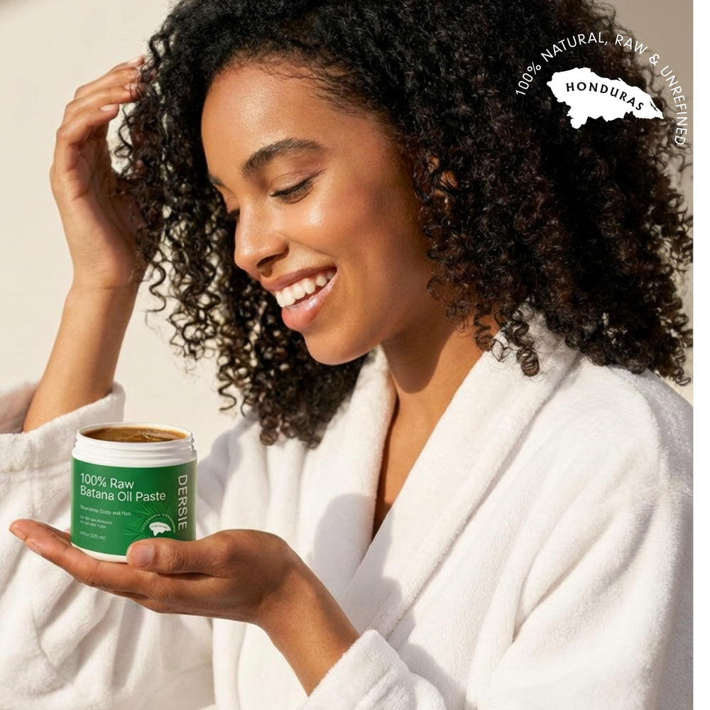 Dersie Batana Pâte Masque Cheveux : application généreuse pour cheveux doux.