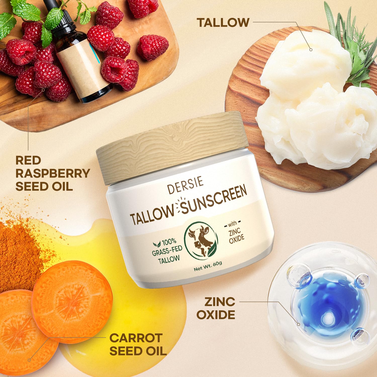 Dersie beef tallow sunscreen with red raspberry oil for antioxidant-rich care