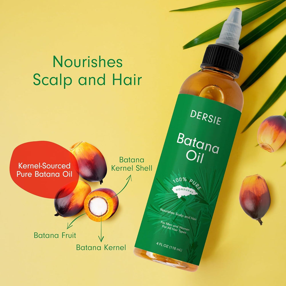 Bouteille Dersie Batana, huile pure d'origine hondurienne pour nourrir les cheveux.