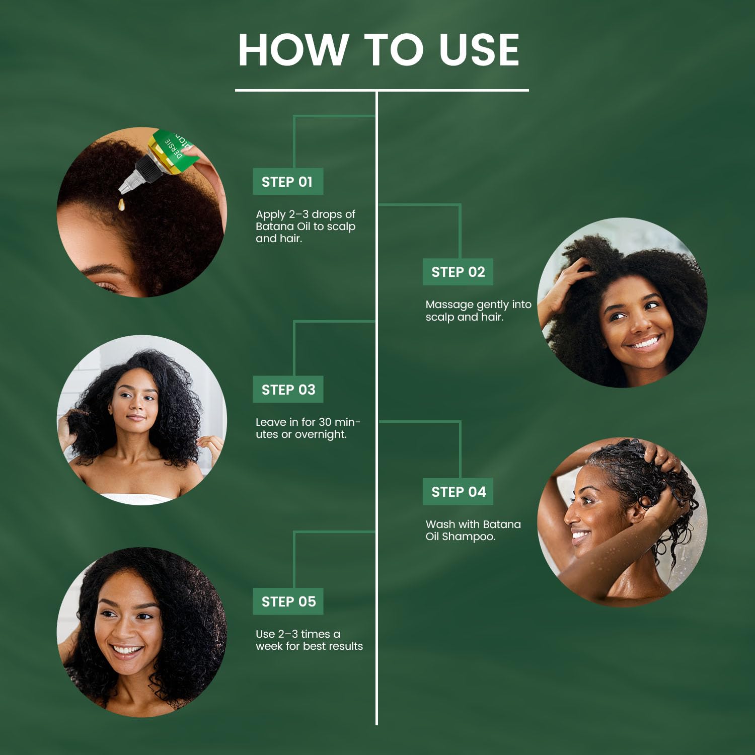 Dersie Cheveux nourris Batana : résultats visibles grâce à une hydratation durable.