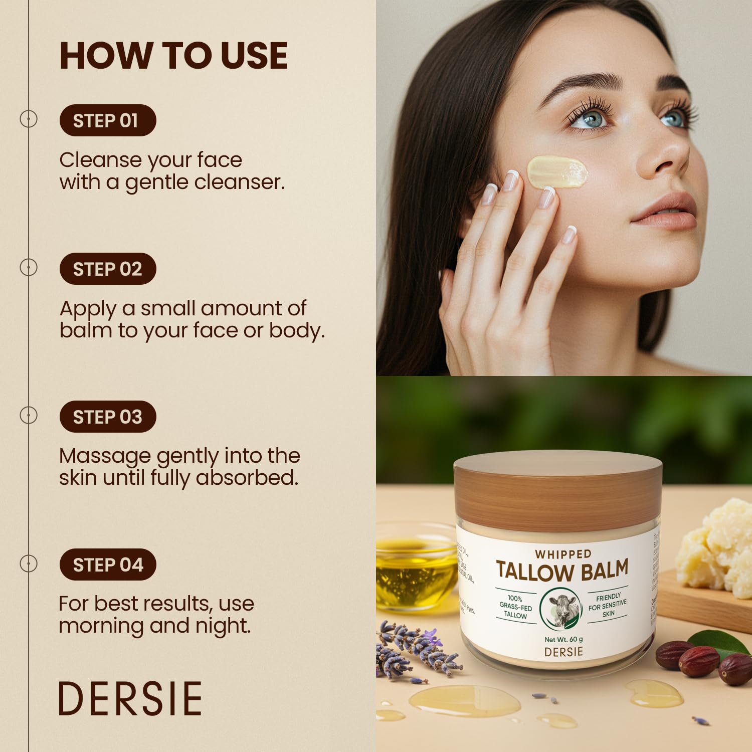 Dersie grass-fed tallow ingredients illustrating natural nourishment.