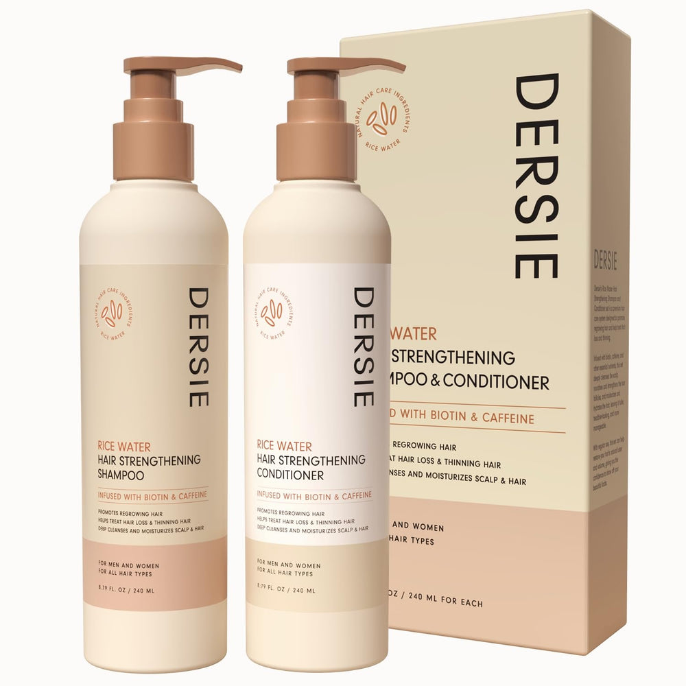 Shampoing Dersie Eau de Riz, bouteille visible, peut soutenir la densité des cheveux