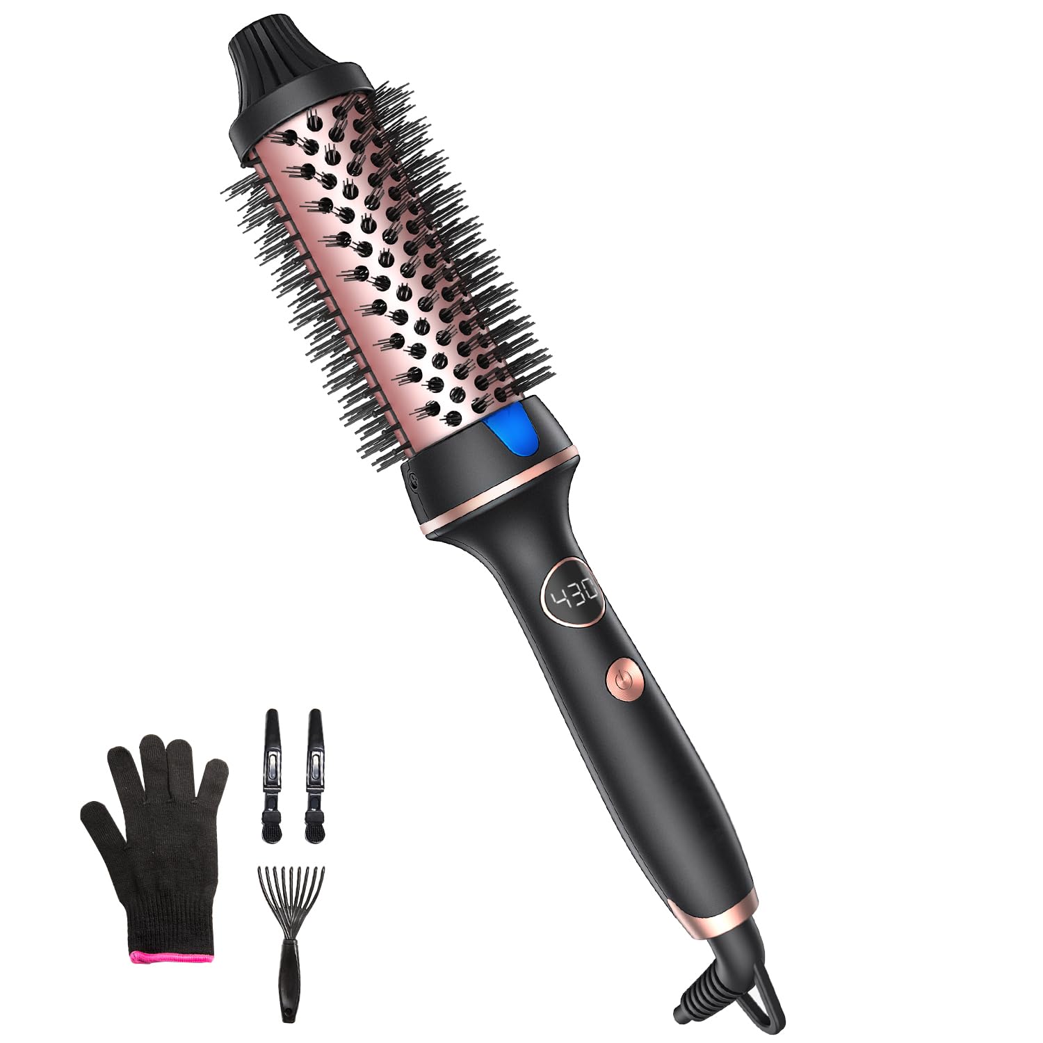 Desalo brosse thermique 1,5 pouce en action pour un coiffage volumineux.