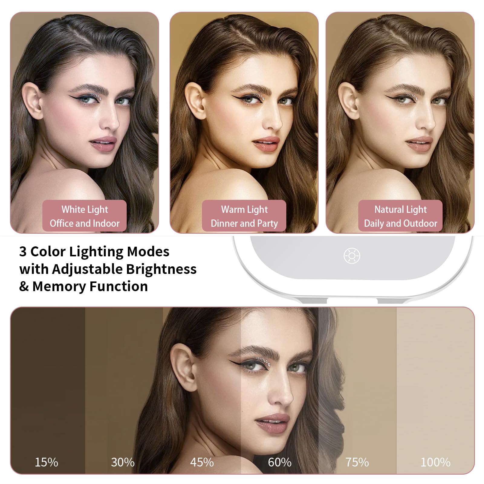 DESCHEN miroir LED rechargeable – éclairage durable et sans fil pour maquillage itinérant.
