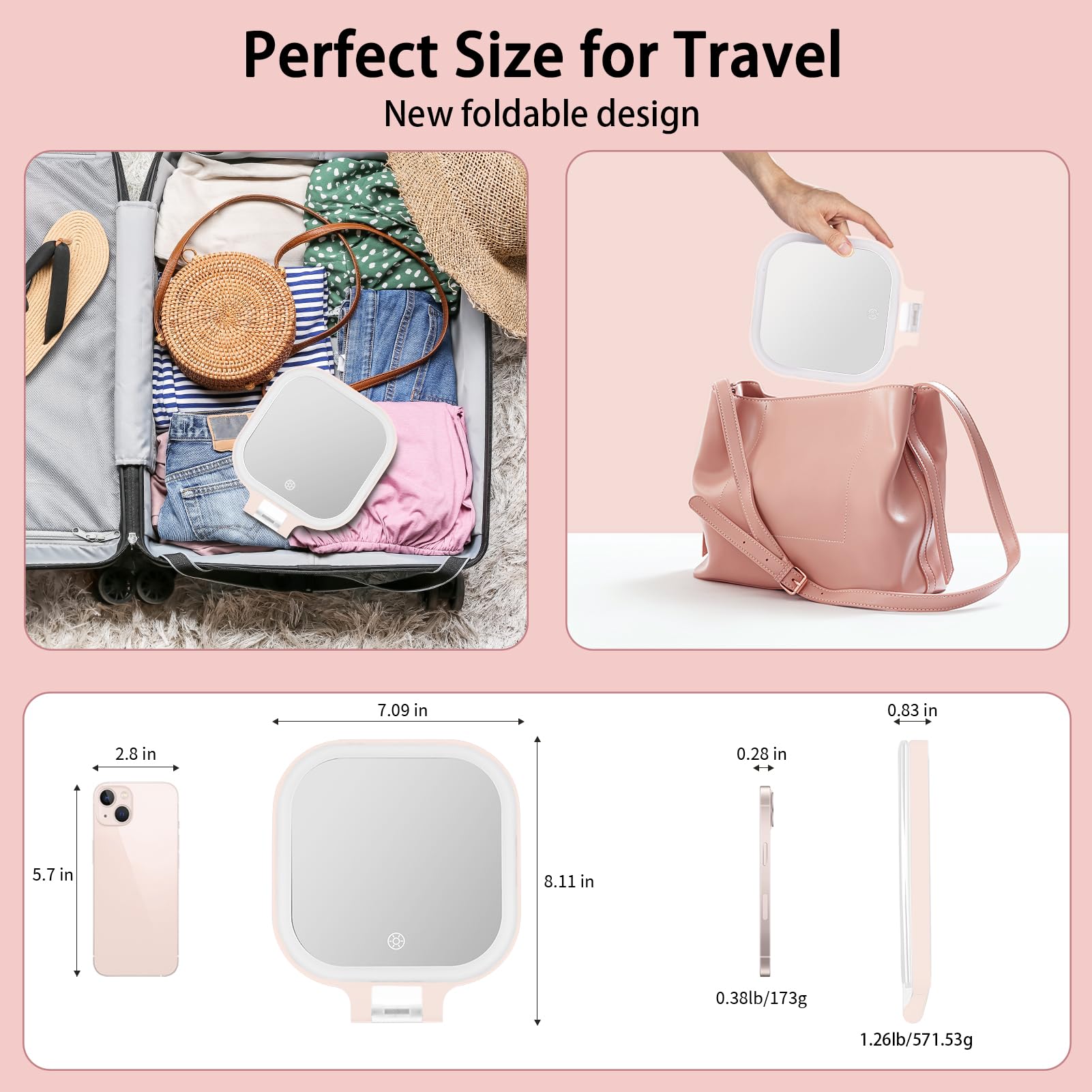 DESCHEN miroir pliant design compact pour bureau et valise