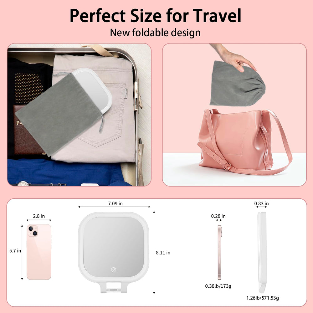 DESCHEN miroir pliante – rangement compact et stabilité sur une table.