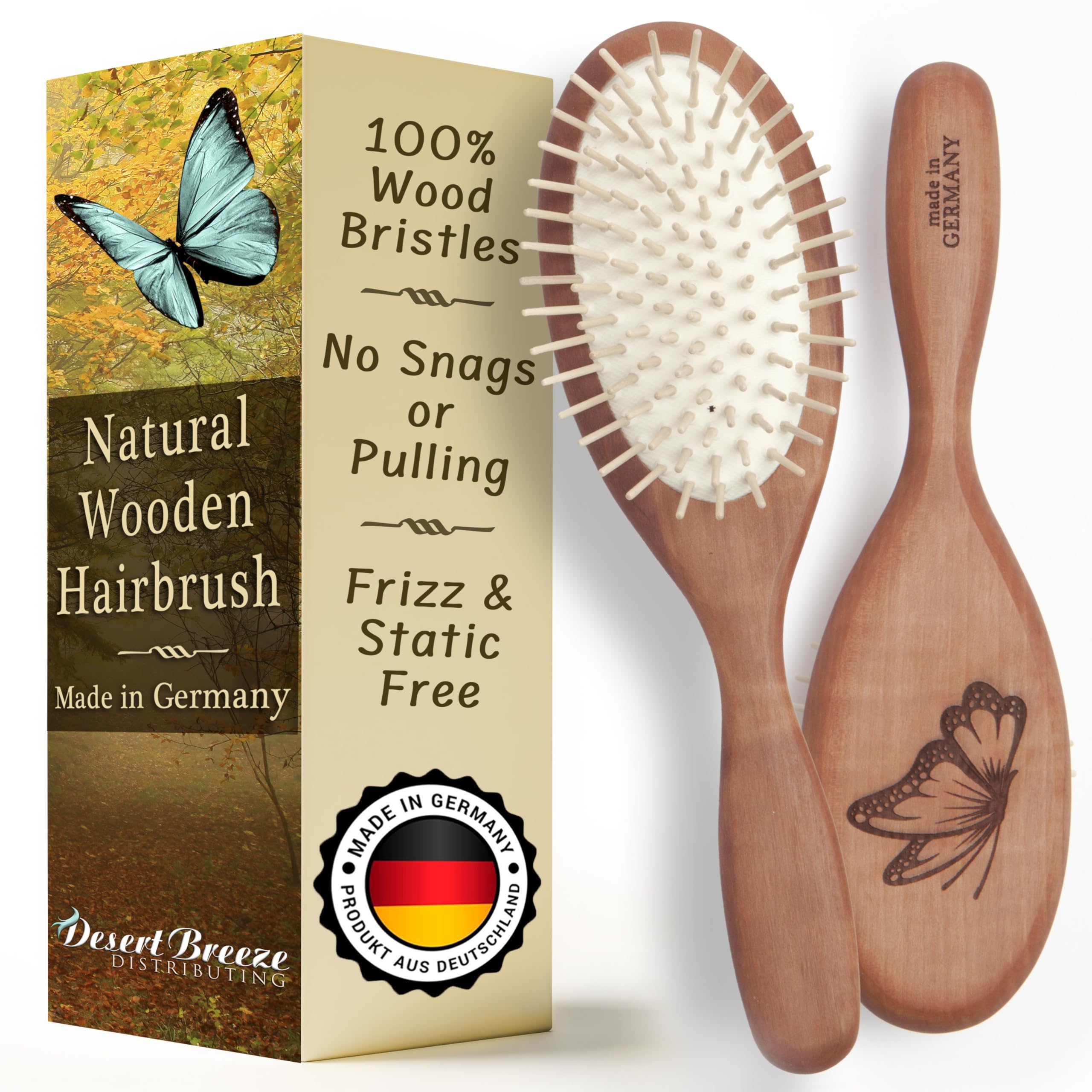 Desert Breeze brosse-cheveux-bois-poire-poignee, prise en main confortable et bois durable.