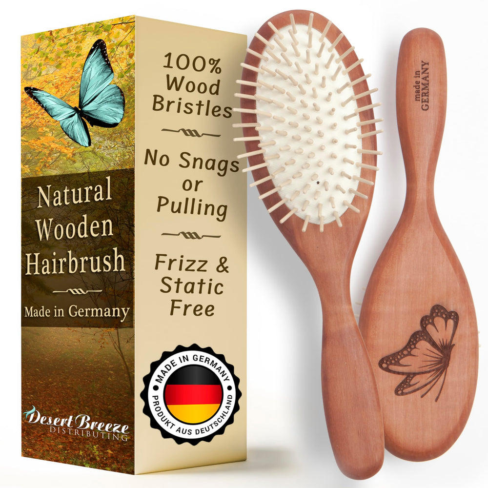 Desert Breeze brosse-cheveux-bois-poire-poignee, prise en main confortable et bois durable.