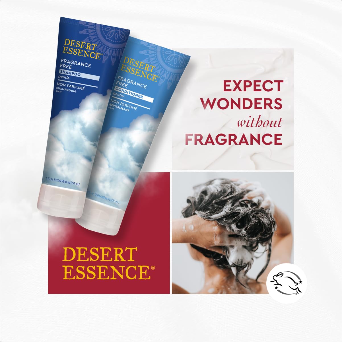 Desert Essence après-shampoing sans parfum, application facile pour routine quotidienne