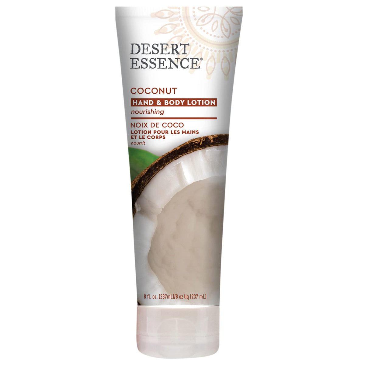 Desert Essence – Bouteille-lotion-coco, hydratation légère et parfum coco.