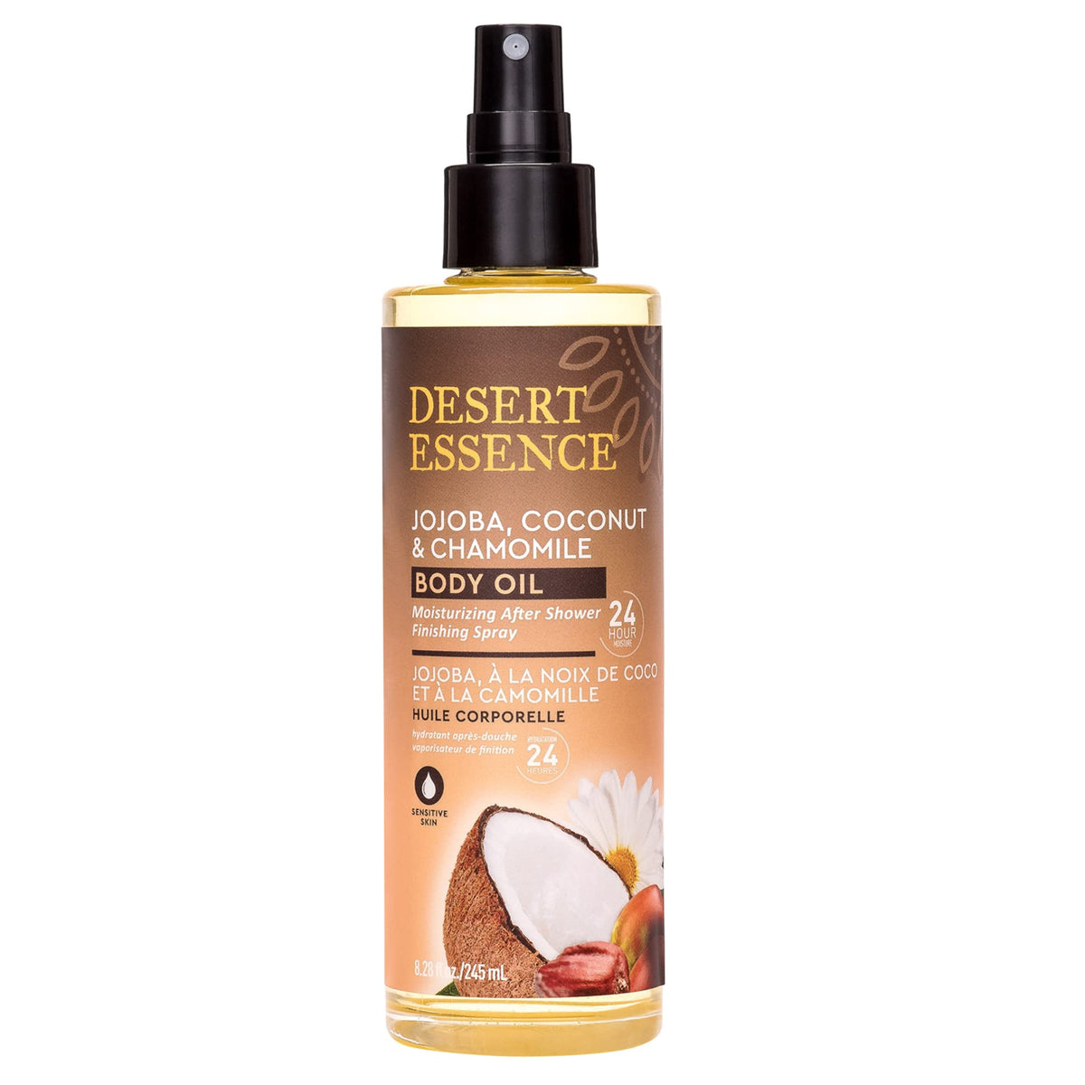 Brume huile corps Desert Essence avec jojoba et coco pour hydratation légère