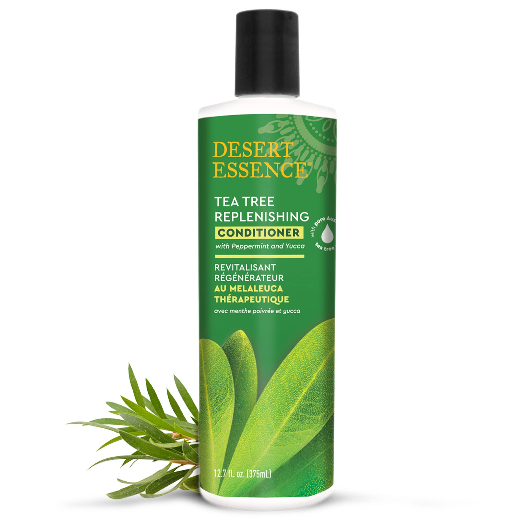 Desert Essence Conditionneur Cheveux Tea Tree - étiquette lisible et informations claires.