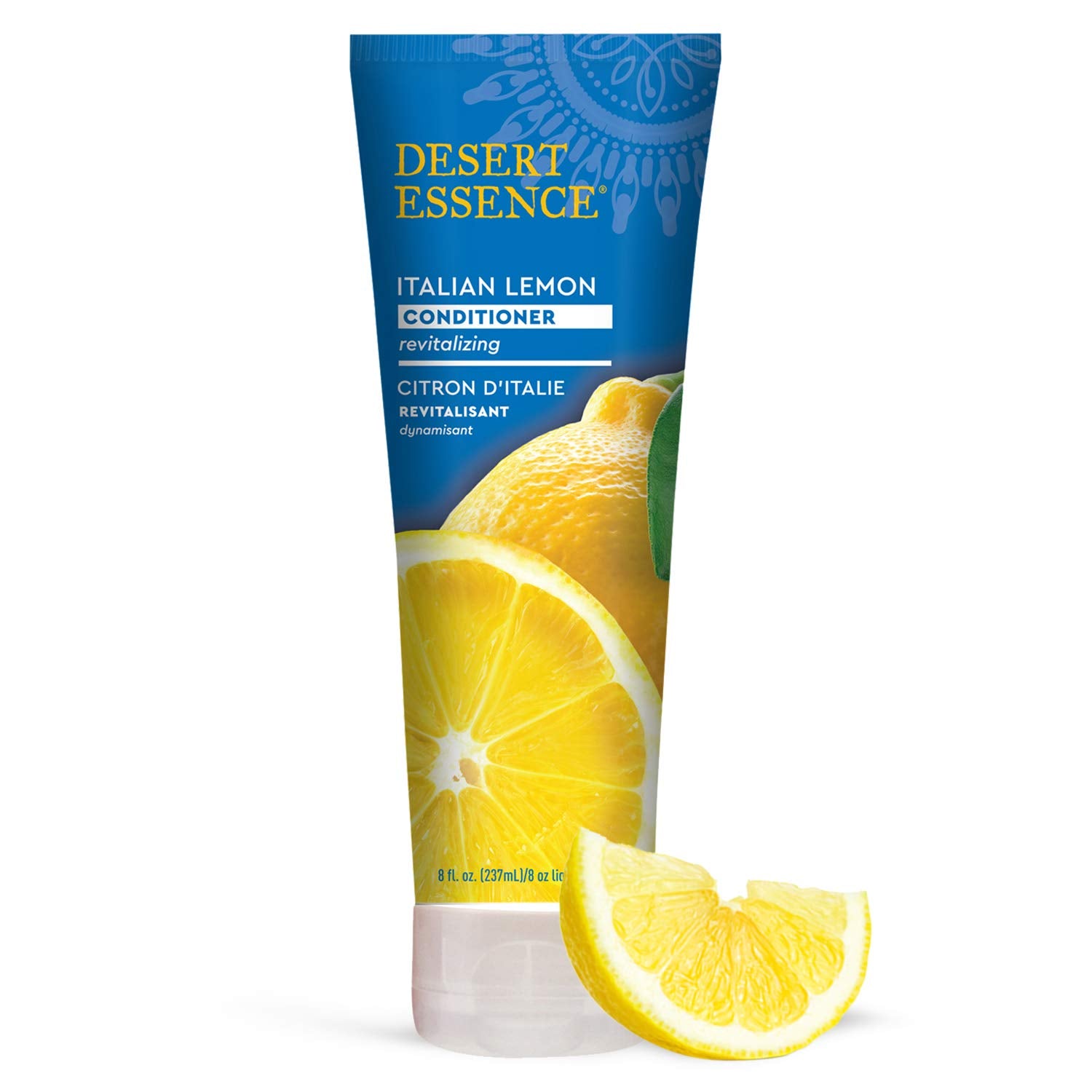 Desert Essence Conditionneur Citron Italien – bouteille prête à démêler et revitaliser les cheveux.