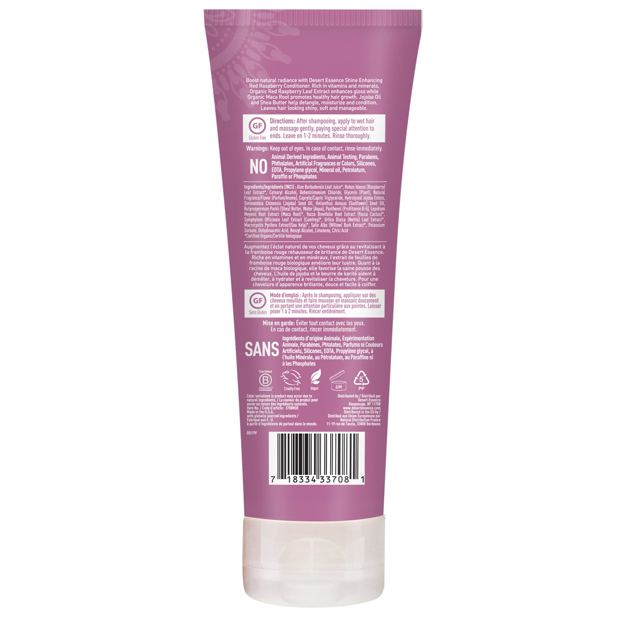 Desert Essence Framboise Rouge, texture crèmeuse démêlant en douceur.